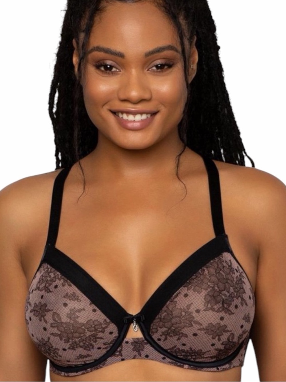 Curvy Couture Sheer Mesh Full Coverage Unlined‎ Underwire Bra Chantilly Size 42G